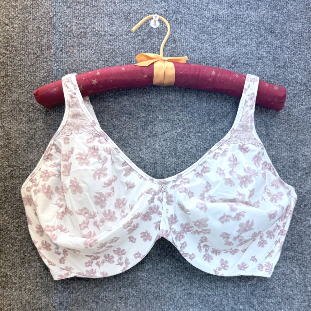 Bali Underwire Bra Womens 42DDD White Purple Floral Lace Trim Comfort Lingerie